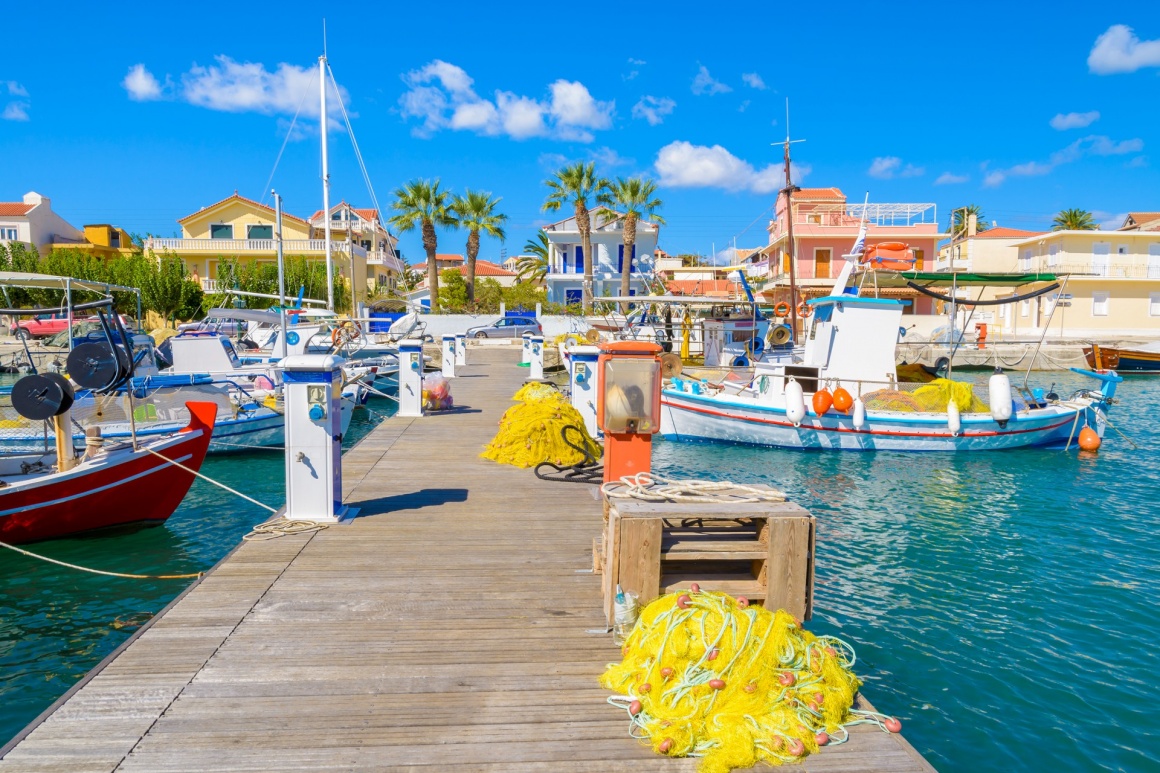 'Traditional greek fishing boats in port of Lixouri town, Kefalonia island, Greece' - Kefalonia